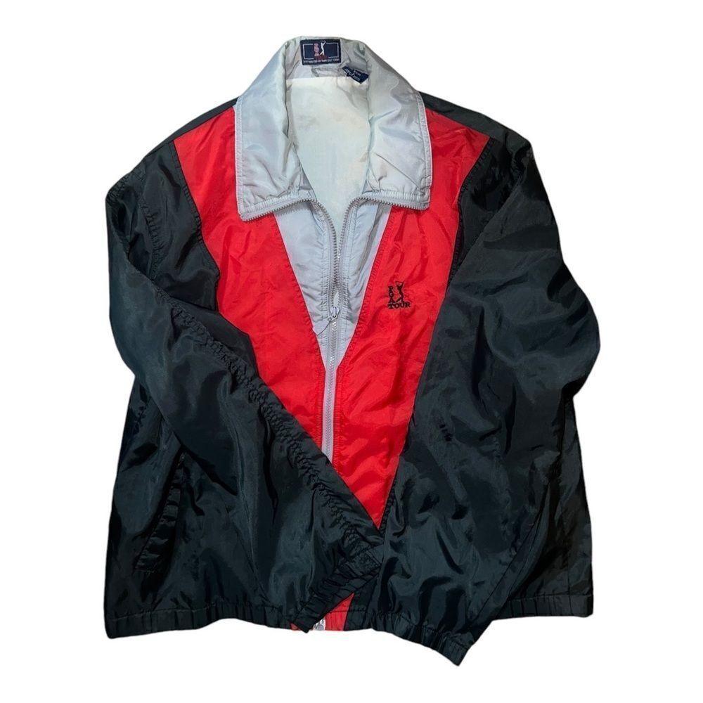PGA Tour Vintage Men's Black, Red, & Gray Windbreaker Jacket Large EUC